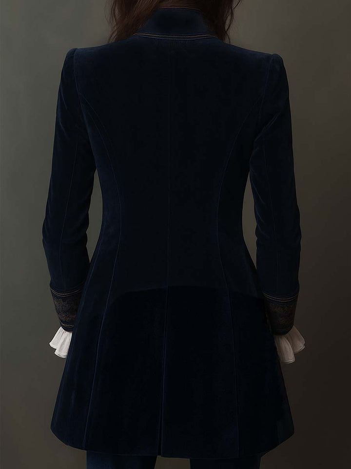 Vintage Navy Blue Embroidered Long Jacket