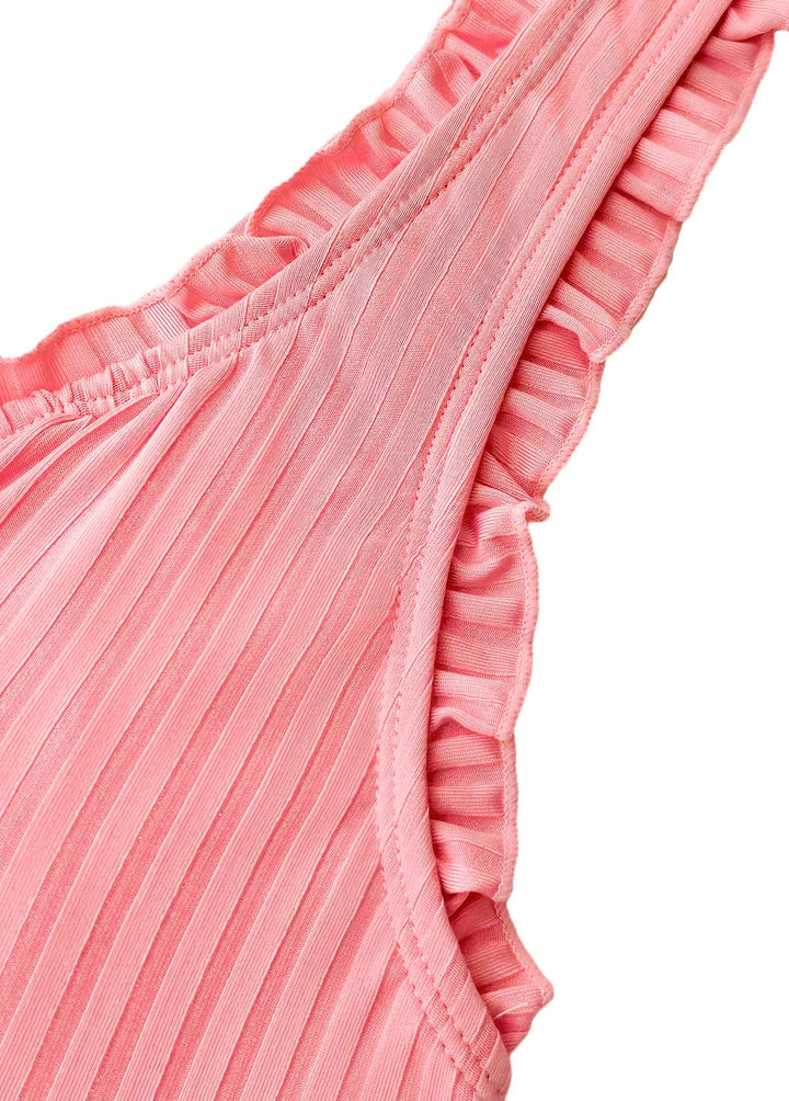 Mid Waisted Tropical Plants Print Dusty Pink Tankini Set