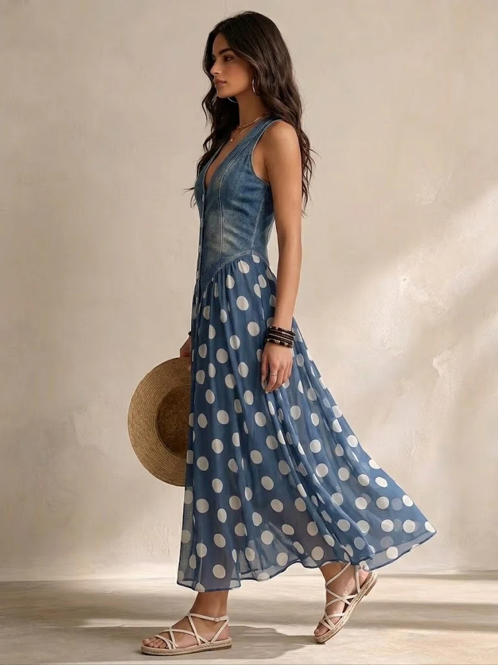 Polka Dot Chiffon Midi Dress