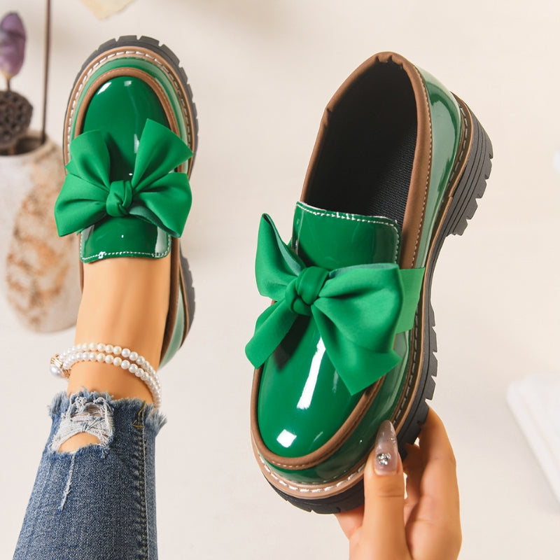 Lucente | Bow Detail Patent Platform Loafers