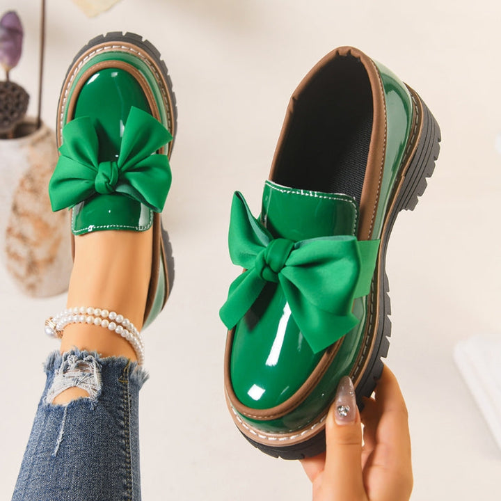 Lucente | Bow Detail Patent Platform Loafers
