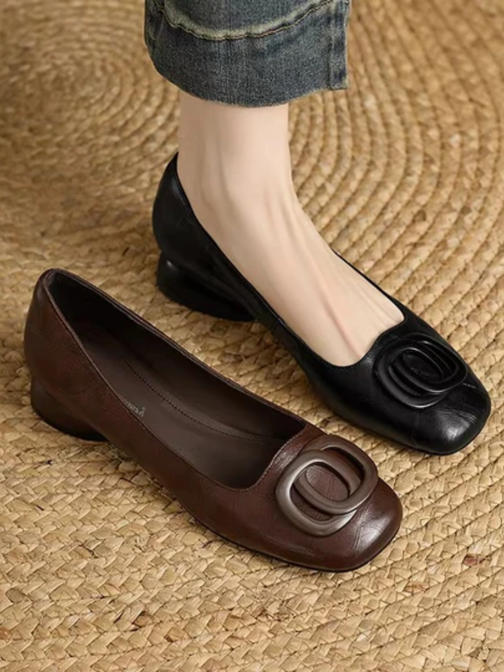 Leather Square-Toe Ballerina Flats