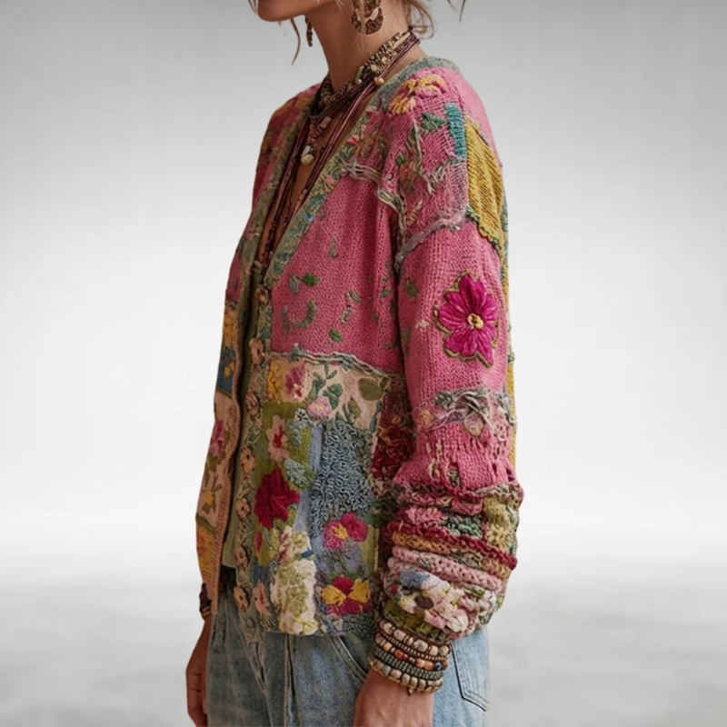 Bohemian Patchwork Knitted Cardigan