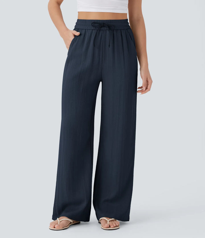 High Waisted Linen-Feel Wide Leg Pants