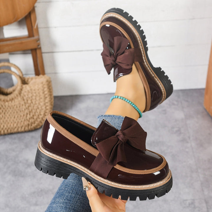 Lucente | Bow Detail Patent Platform Loafers