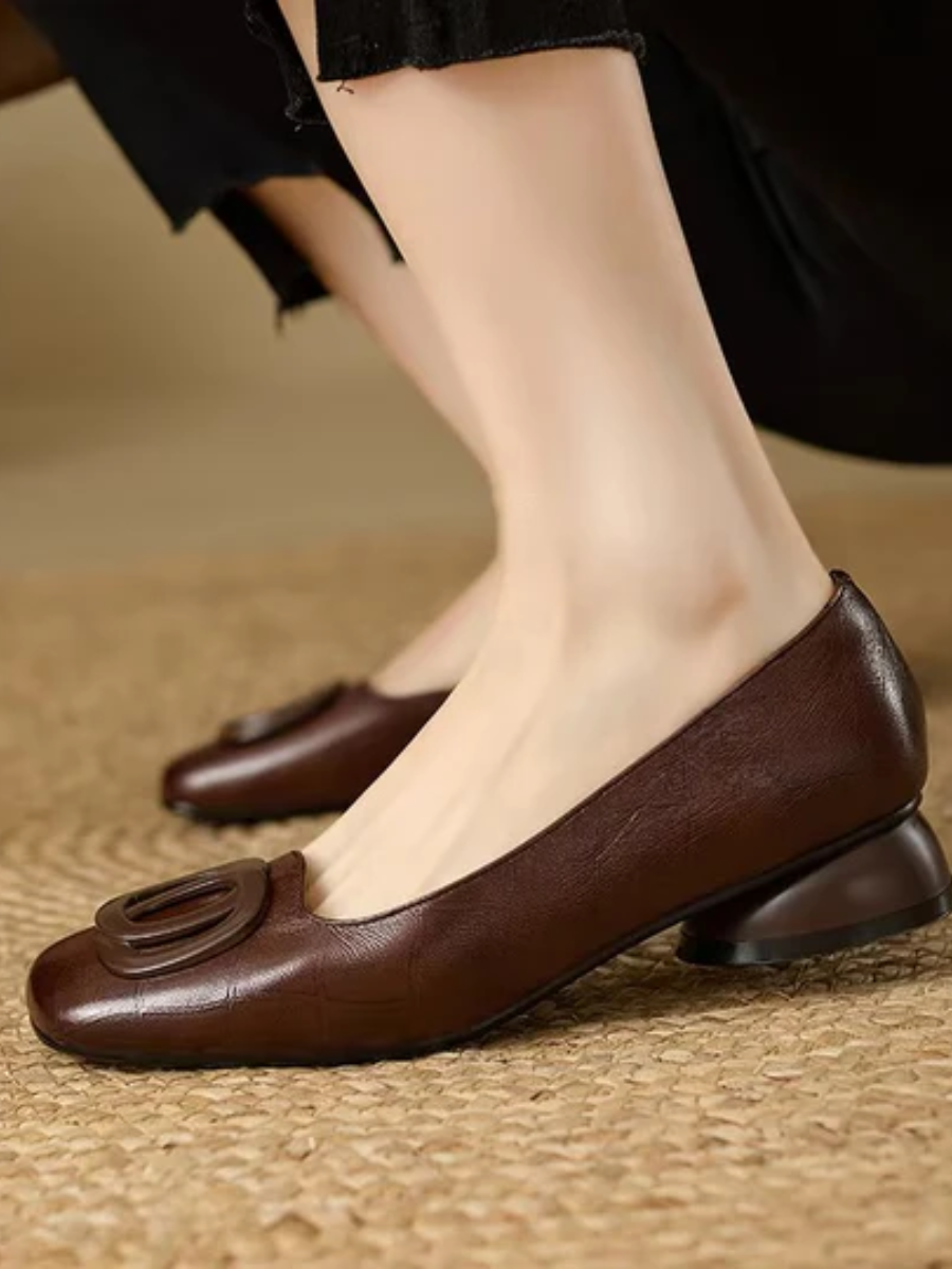 Leather Square-Toe Ballerina Flats