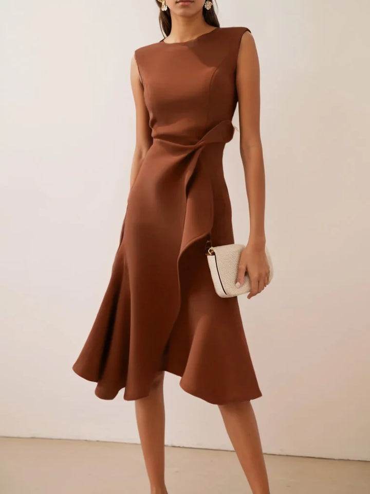 Sofia | Asymmetric Boat Neck Midi Elegant Dress