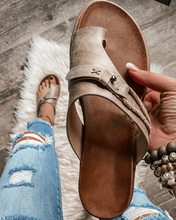 Roma | Boho Toe Ring Flat Slip-On Slides
