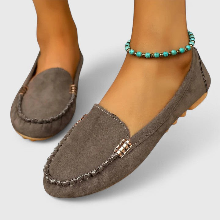 Cleo | Suede Metal Detail Moccasin Loafers