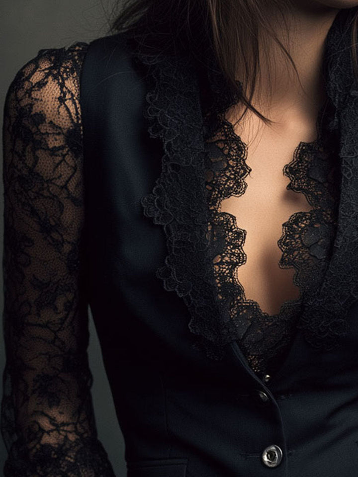 Black Blazer with Sheer Sleeves
