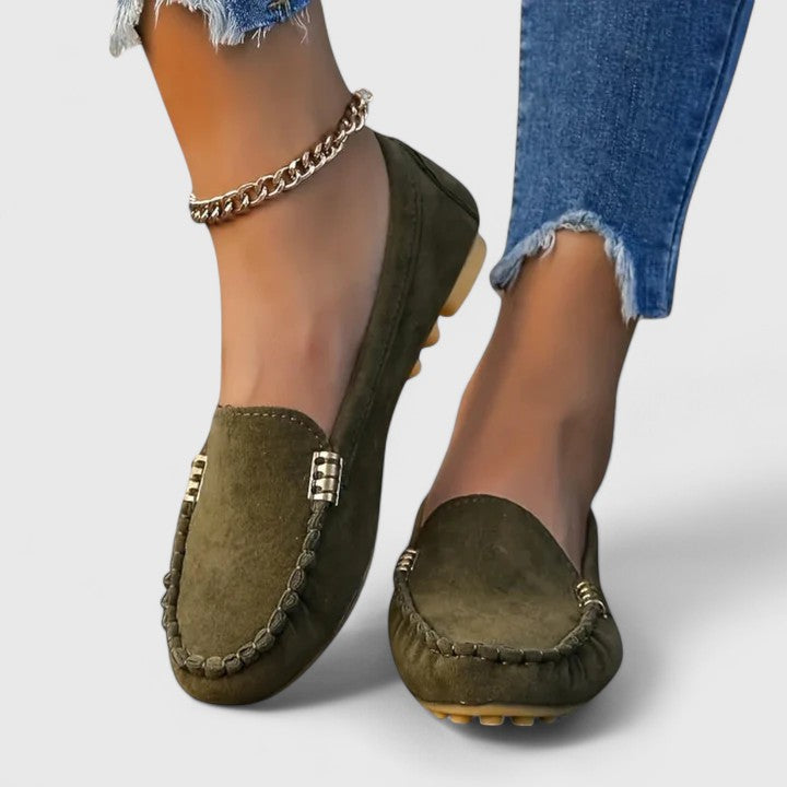 Cleo | Suede Metal Detail Moccasin Loafers