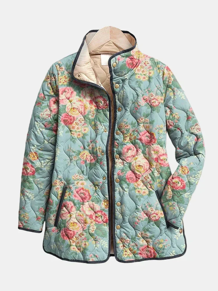 Celadon Quilted Jacket with Rose Design
