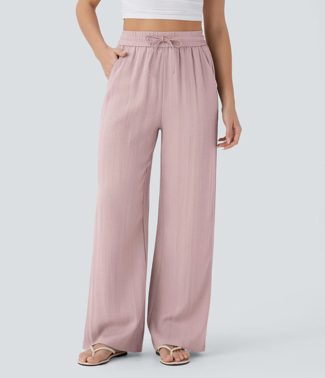 High Waisted Linen-Feel Wide Leg Pants