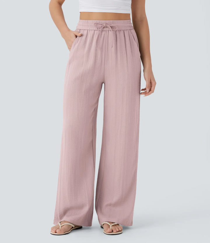 High Waisted Linen-Feel Wide Leg Pants