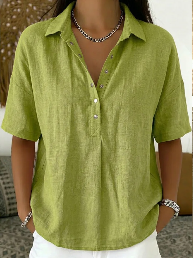 Blouse with Collar and Button Details in Willow