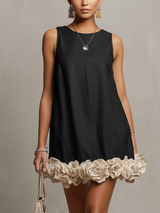 Black Sleeveless 3D Flower Detail Loose Mini Dress