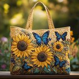 Padded Tote Bag with Sunflowers and Butterflies