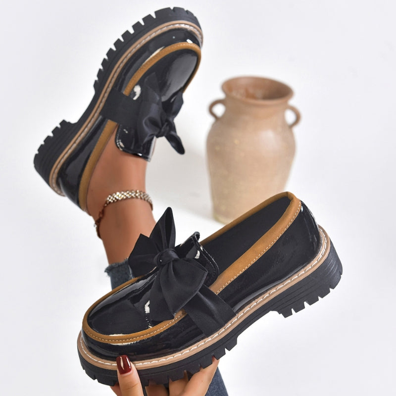 Lucente | Bow Detail Patent Platform Loafers