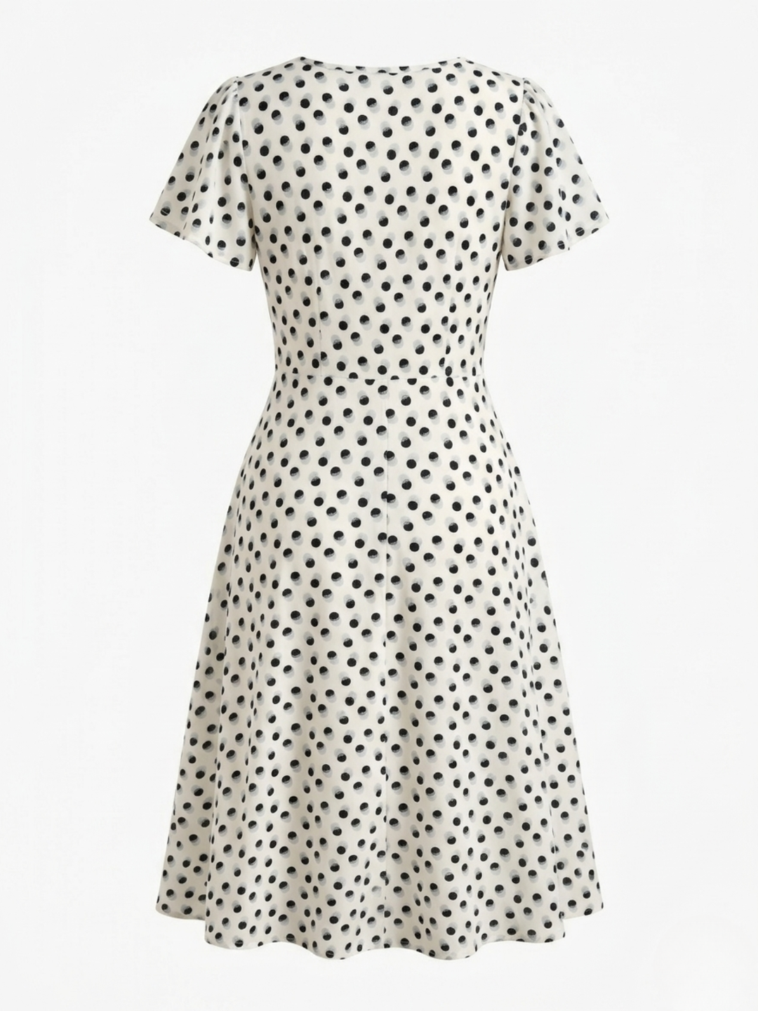 White Polka Dot Short Sleeve Square Neck Dress