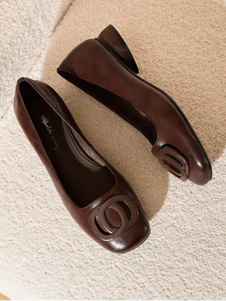 Leather Square-Toe Ballerina Flats