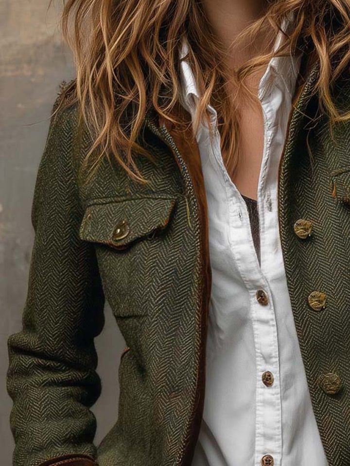 Vintage Chevron Blazer with Contrast Piping