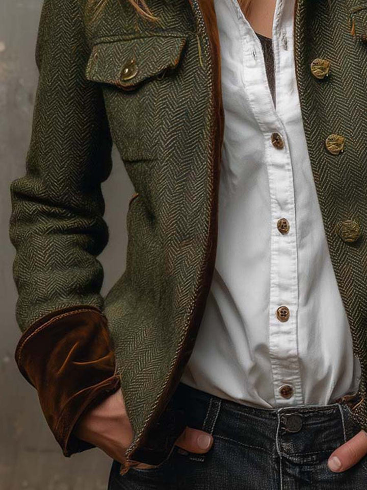 Vintage Chevron Blazer with Contrast Piping