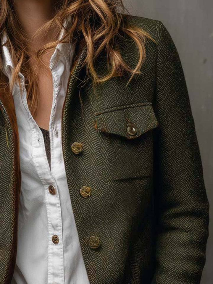 Vintage Chevron Blazer with Contrast Piping