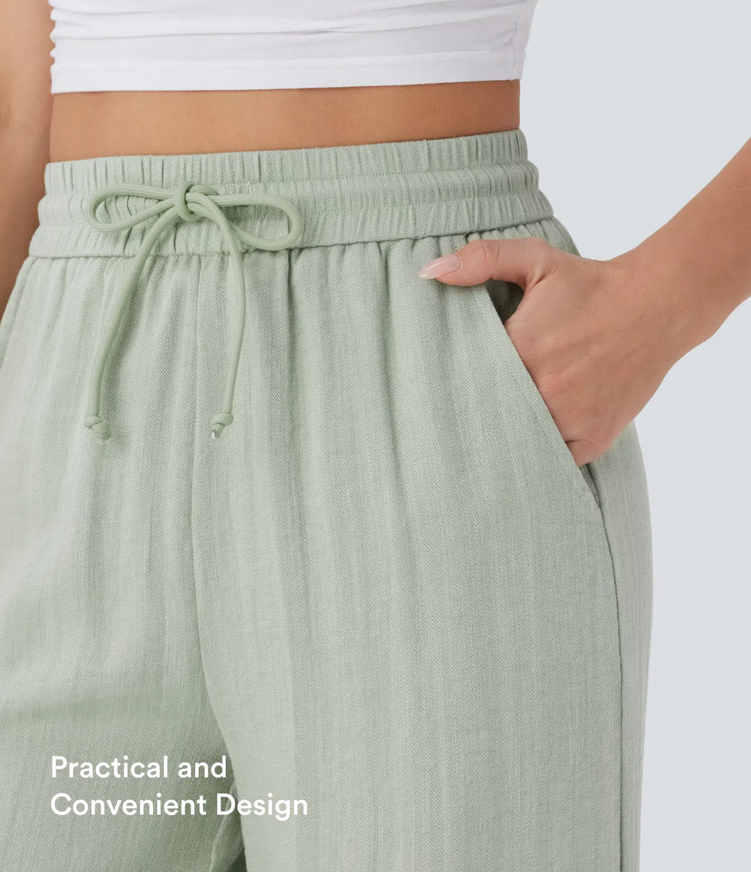 High Waisted Linen-Feel Wide Leg Pants