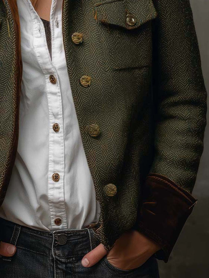 Vintage Chevron Blazer with Contrast Piping