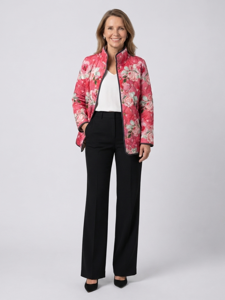 Quilted Jacket with Powder Pink Roses
