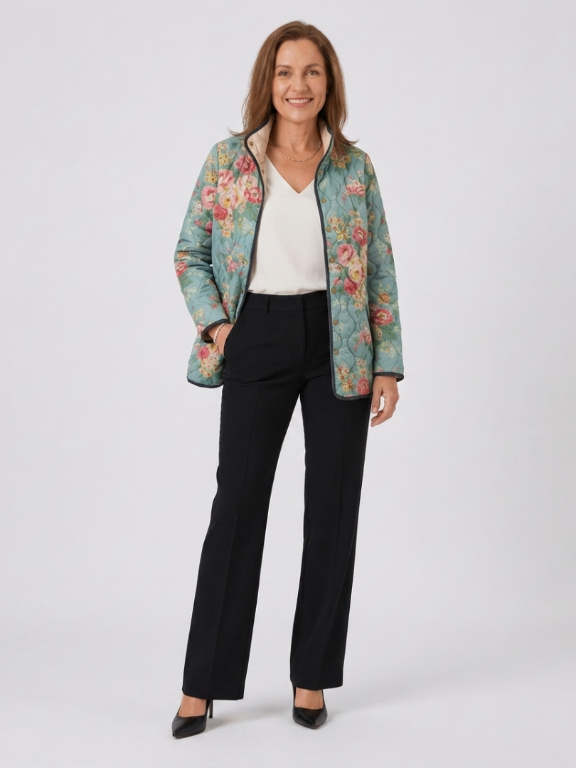 Celadon Quilted Jacket with Rose Design