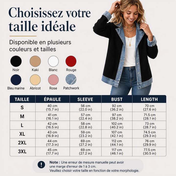 Manteau en maille côtelée élégant pour femme avec empiècements en jean