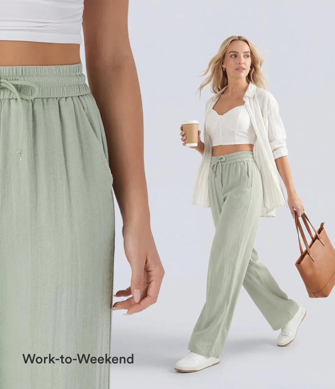 High Waisted Linen-Feel Wide Leg Pants