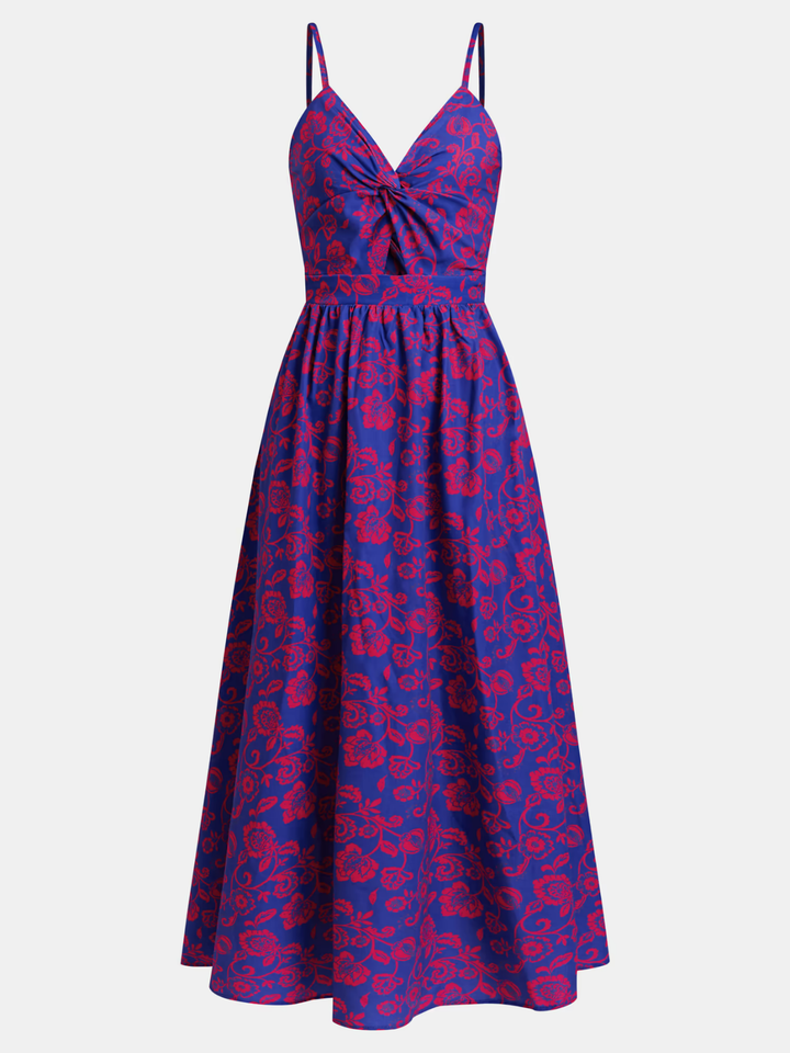 Floral Print Knotted V-Neck Maxi Dress