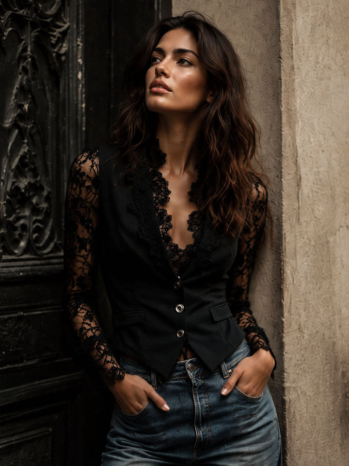 Black Blazer with Sheer Sleeves