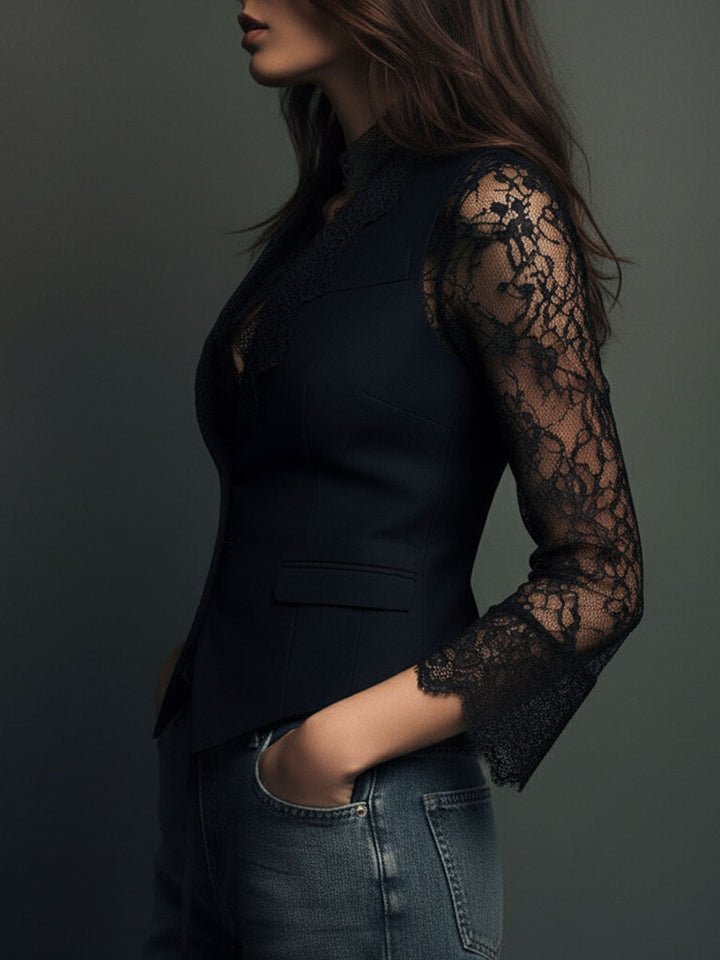 Black Blazer with Sheer Sleeves