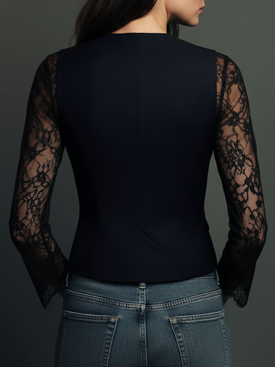 Black Blazer with Sheer Sleeves