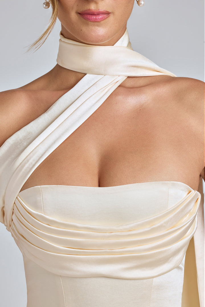 Anastasia | Draped Halterneck Satin Mini Dress