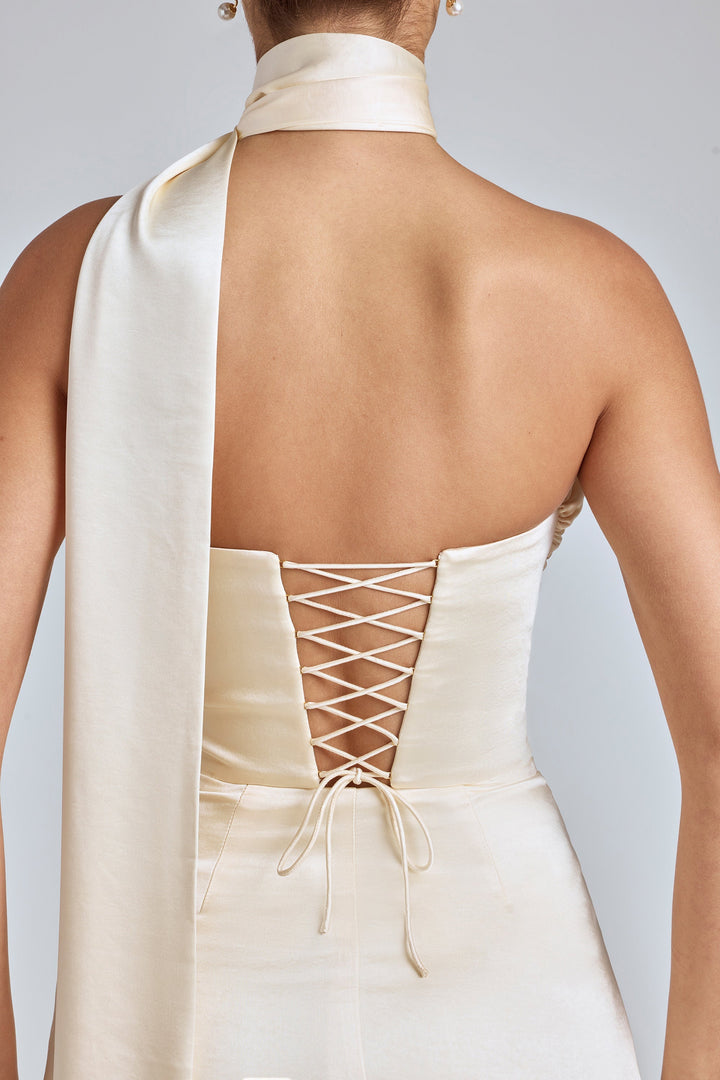 Anastasia | Draped Halterneck Satin Mini Dress