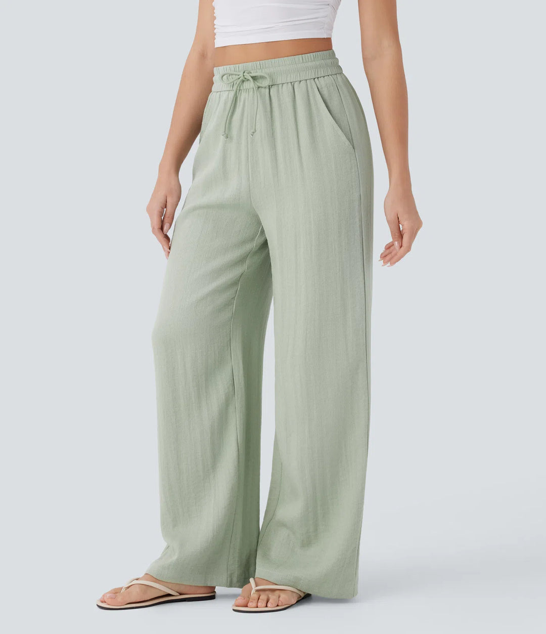 High Waisted Linen-Feel Wide Leg Pants