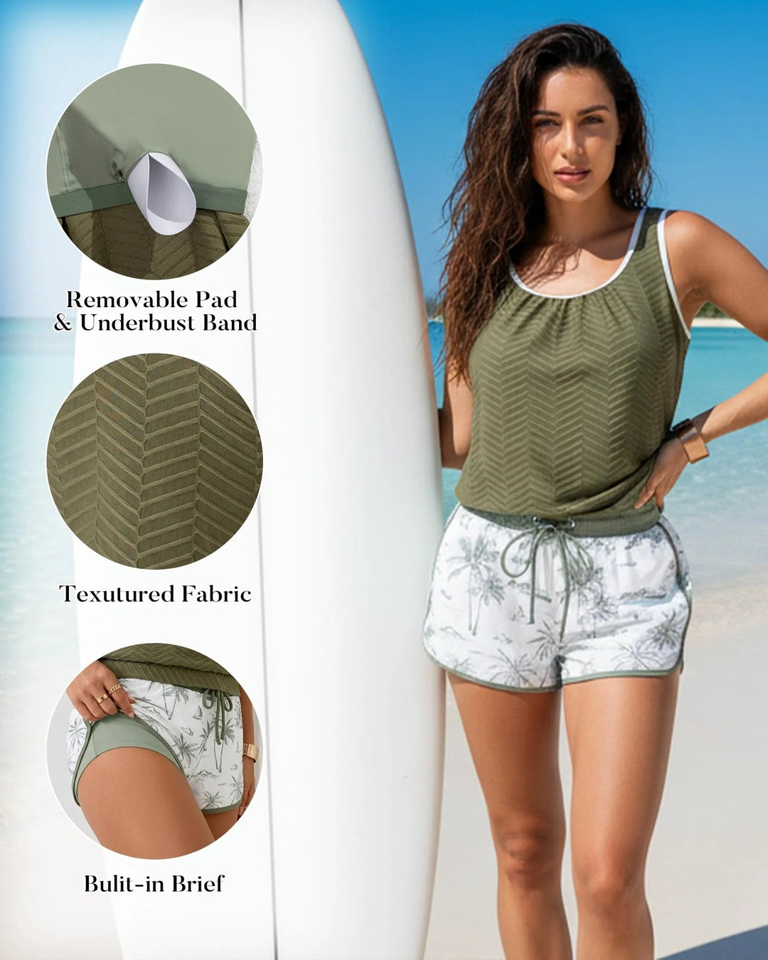 🩱Last Day Sale 50% OFF💃Women's Modest Two Piece Bathing Suit Scoop Neck Tankini Swimsuit
