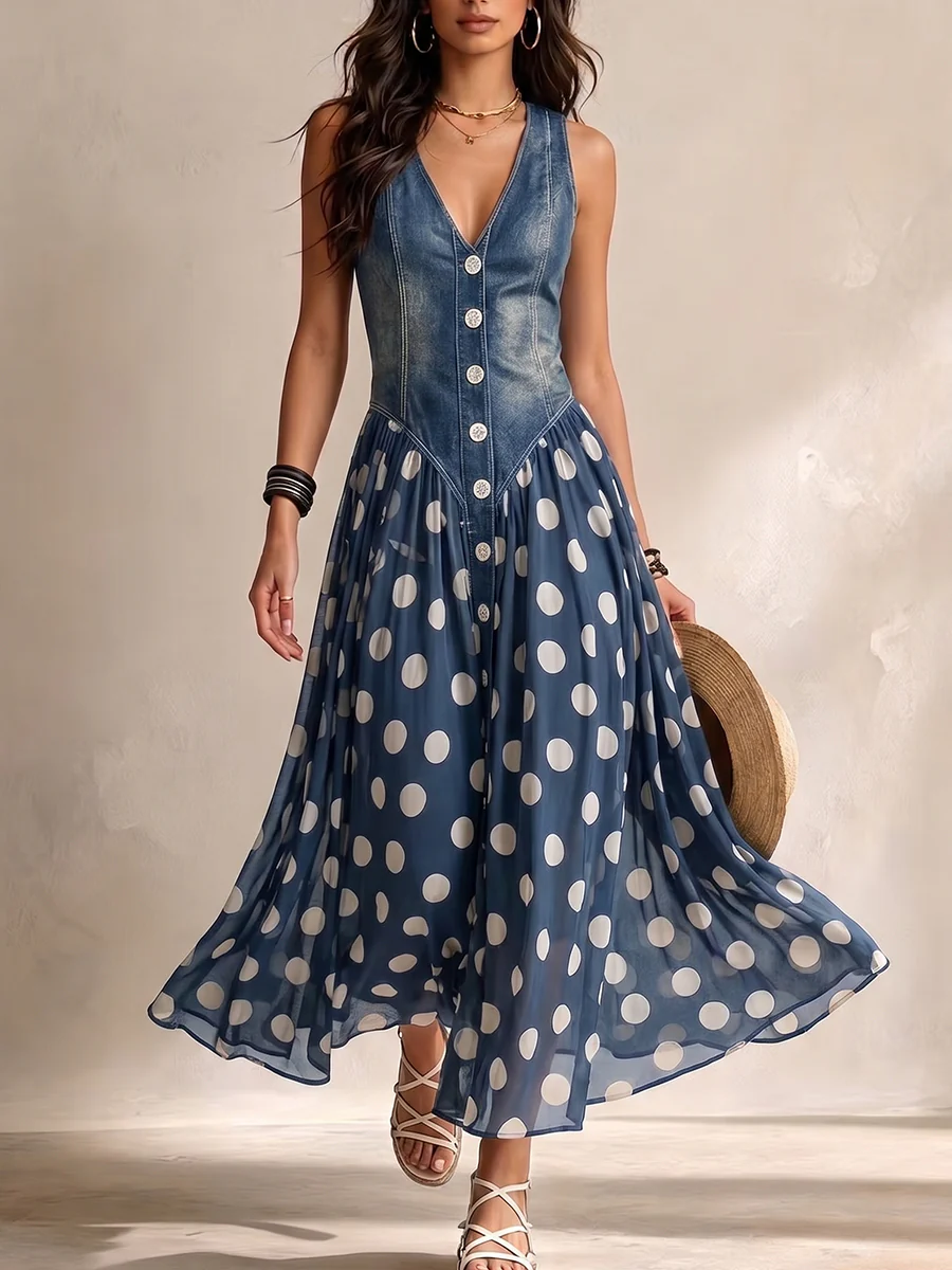 Polka Dot Chiffon Midi Dress
