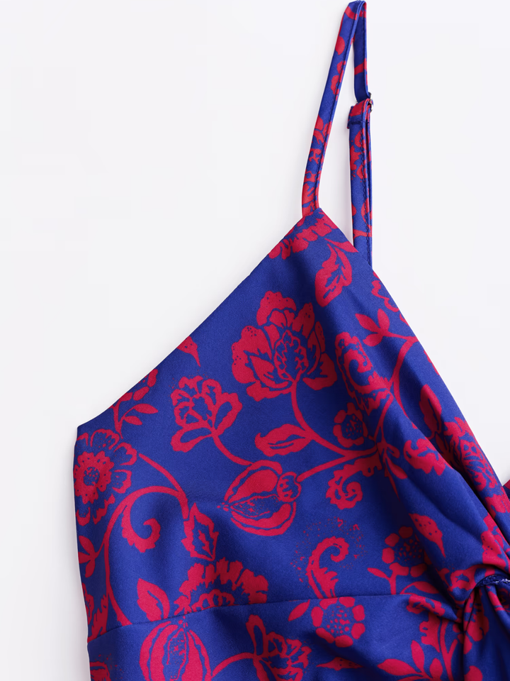 Floral Print Knotted V-Neck Maxi Dress
