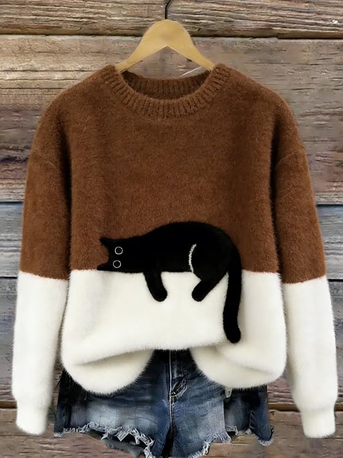 Charlotte | Cozy Sweater with Sleeping Cat Design