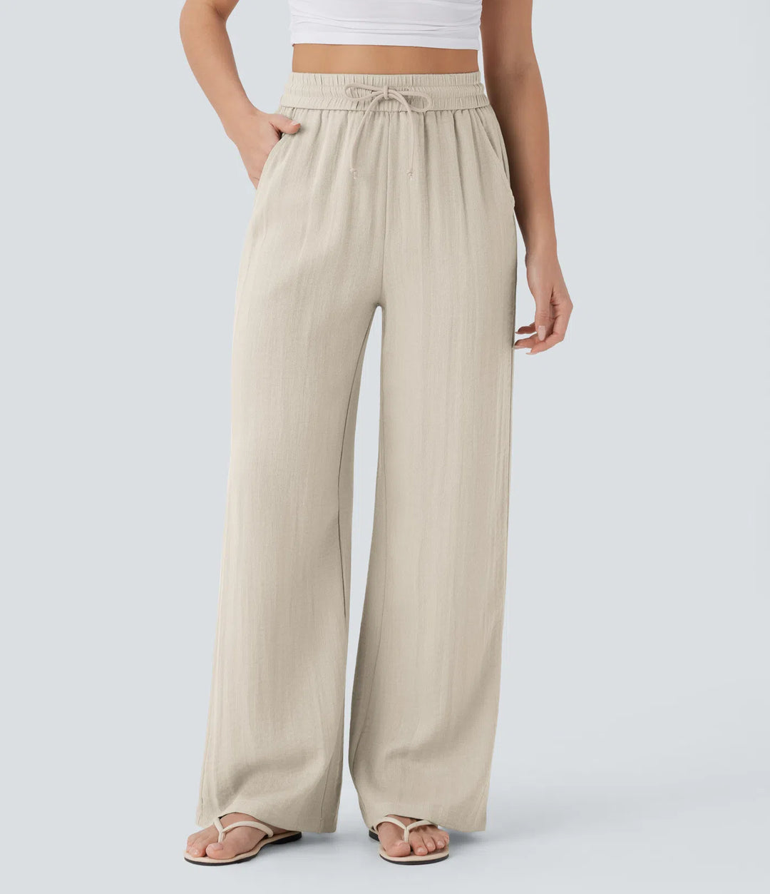 High Waisted Linen-Feel Wide Leg Pants
