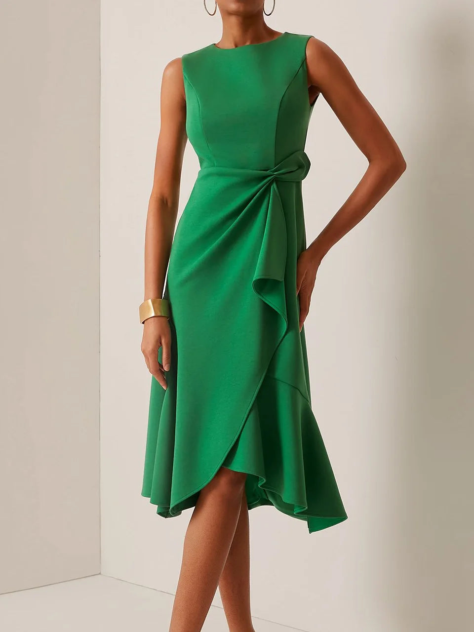 Sofia | Asymmetric Boat Neck Midi Elegant Dress