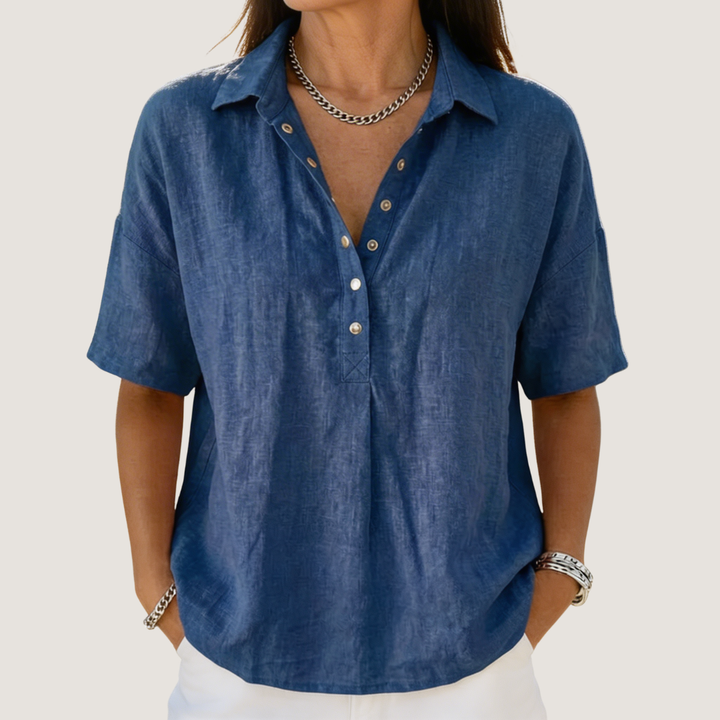 Blouse with Collar and Button Details in Willow