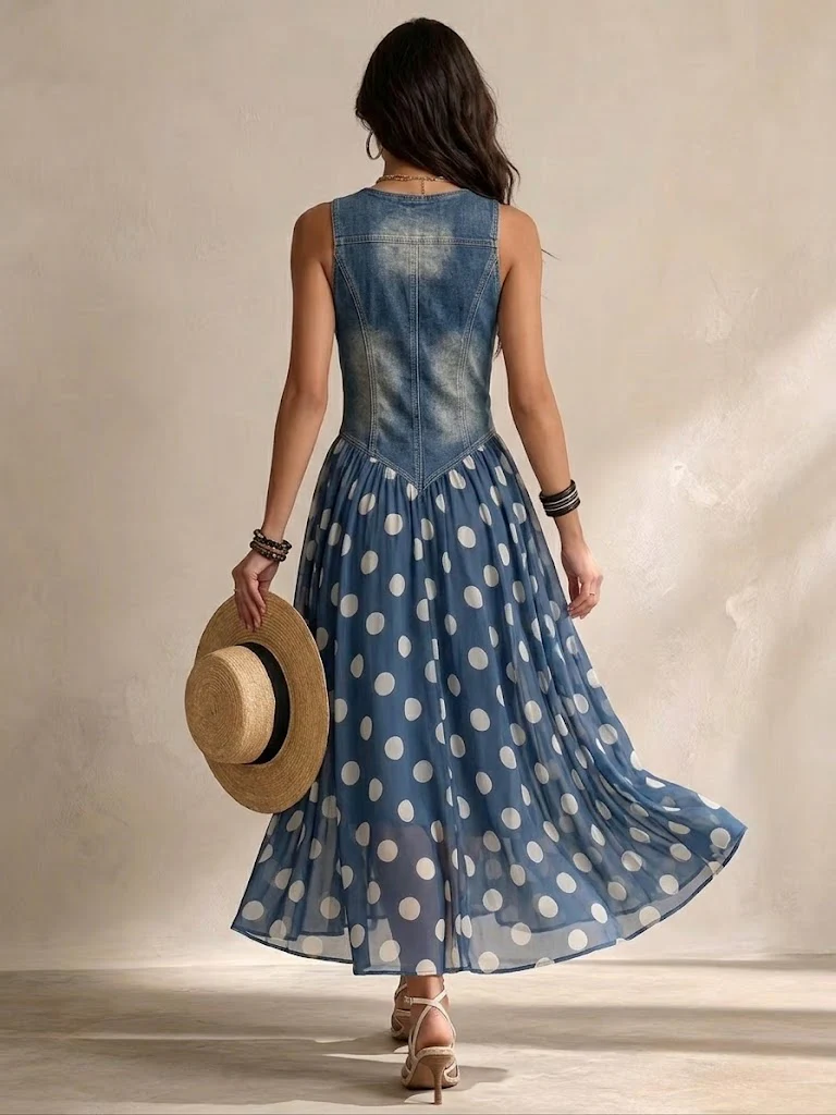 Polka Dot Chiffon Midi Dress