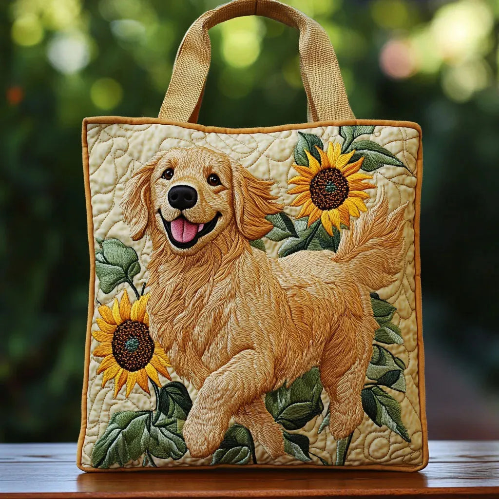 Padded Tote Bag with Embroidered Dog Design