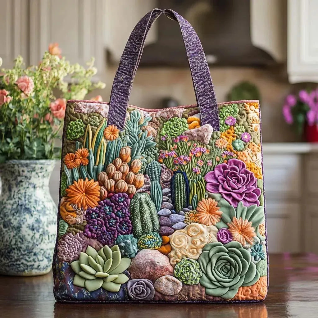 Padded Tote Bag with Succulent Pattern